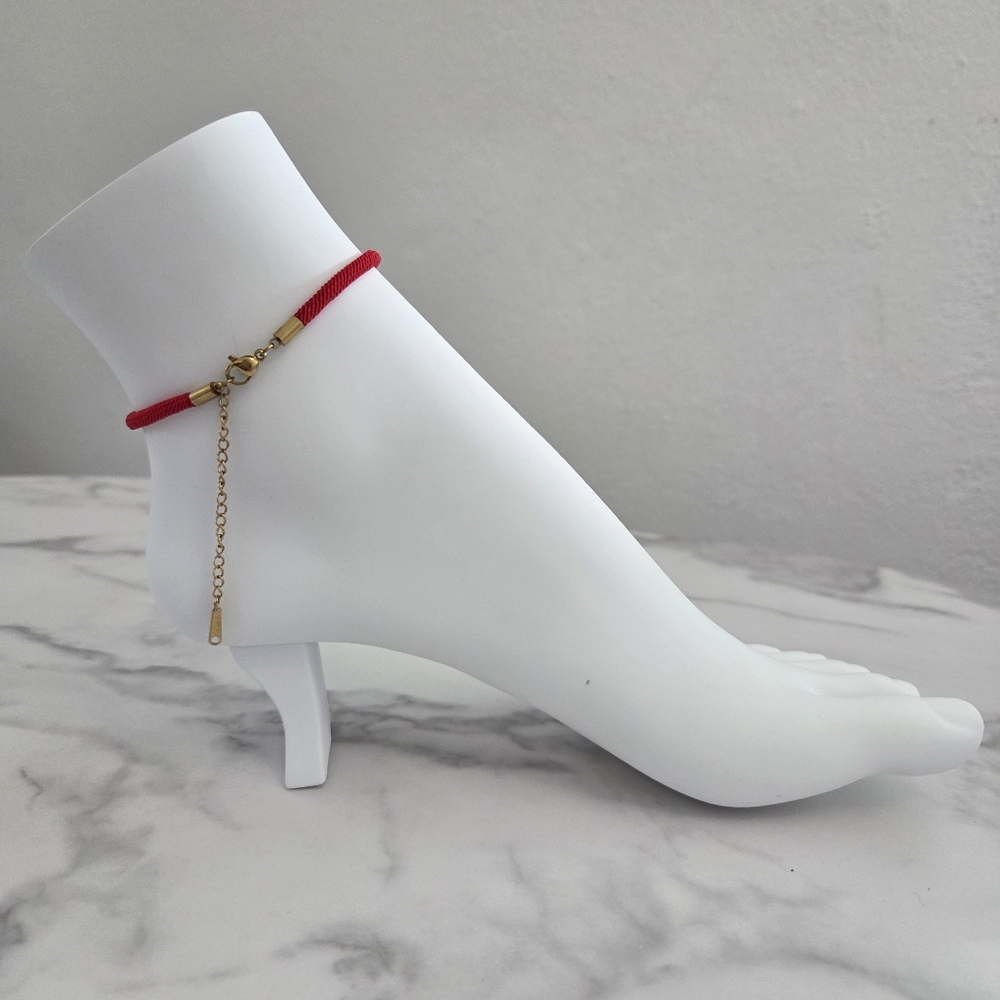 Adjustable Lucky Red Cord & Gold Charm Anklet - Picture 8 of 12